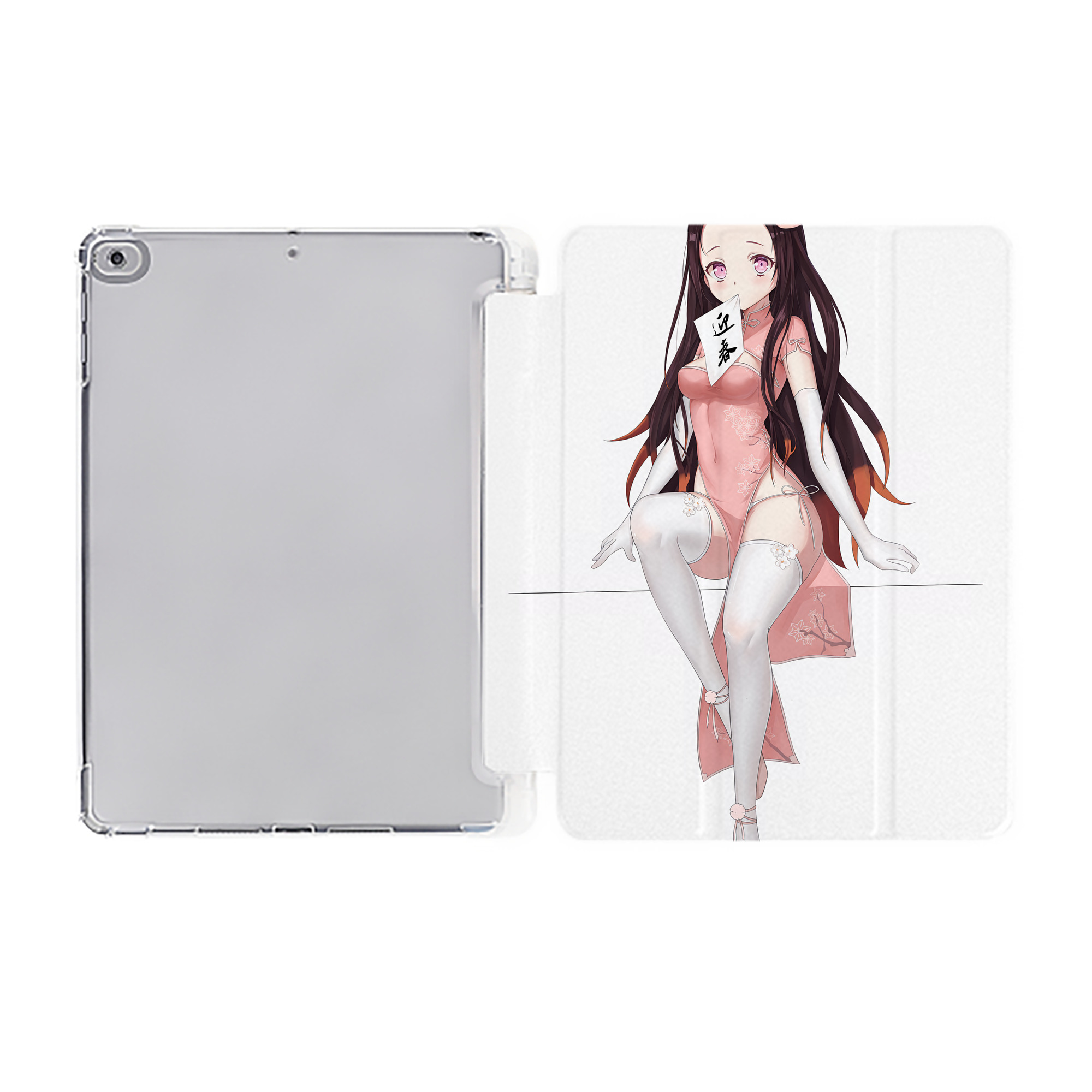 （画像用） 鬼滅の刃（きめつのやいば）竈門 禰󠄀豆子／かまど ねずこ Kamado Nezuko IPad ケース ペン収納付き 三つ折りスタンド PUレザー×シリコン 対応機種9.5/10.5/10.9インチ